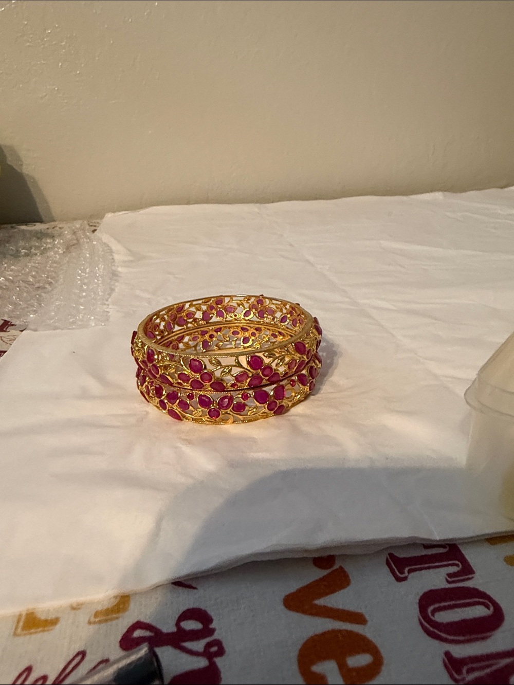 Indian Ruby CZ Bangles 2 5/8 inches